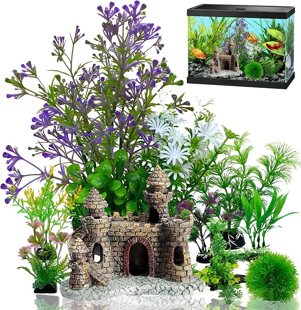 Aquarium Decorations Plants, 9Pcs Artificial Fish Tank Plants and Rock Decor Set, Fish Tank Accessories Fish Tank Decor, Aquarium Decor Fish Tank Plastic Plants (8cm-20cm)