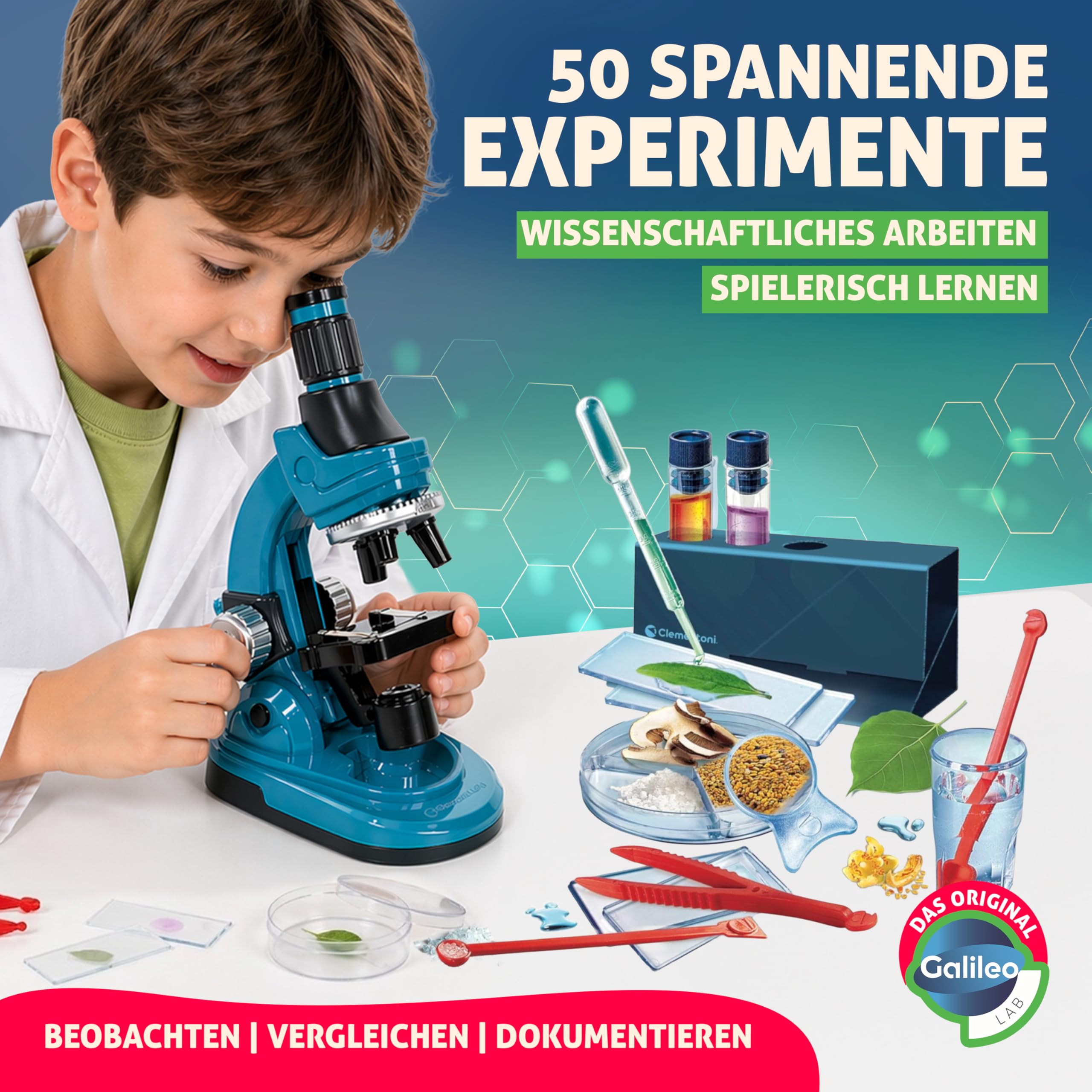 Galileo Lab Natur unter dem Mikroskop - Mikroskop für Kinder - Experimente für Kinder ab 8 Jahren, Forscher Set von Clementoni 59487