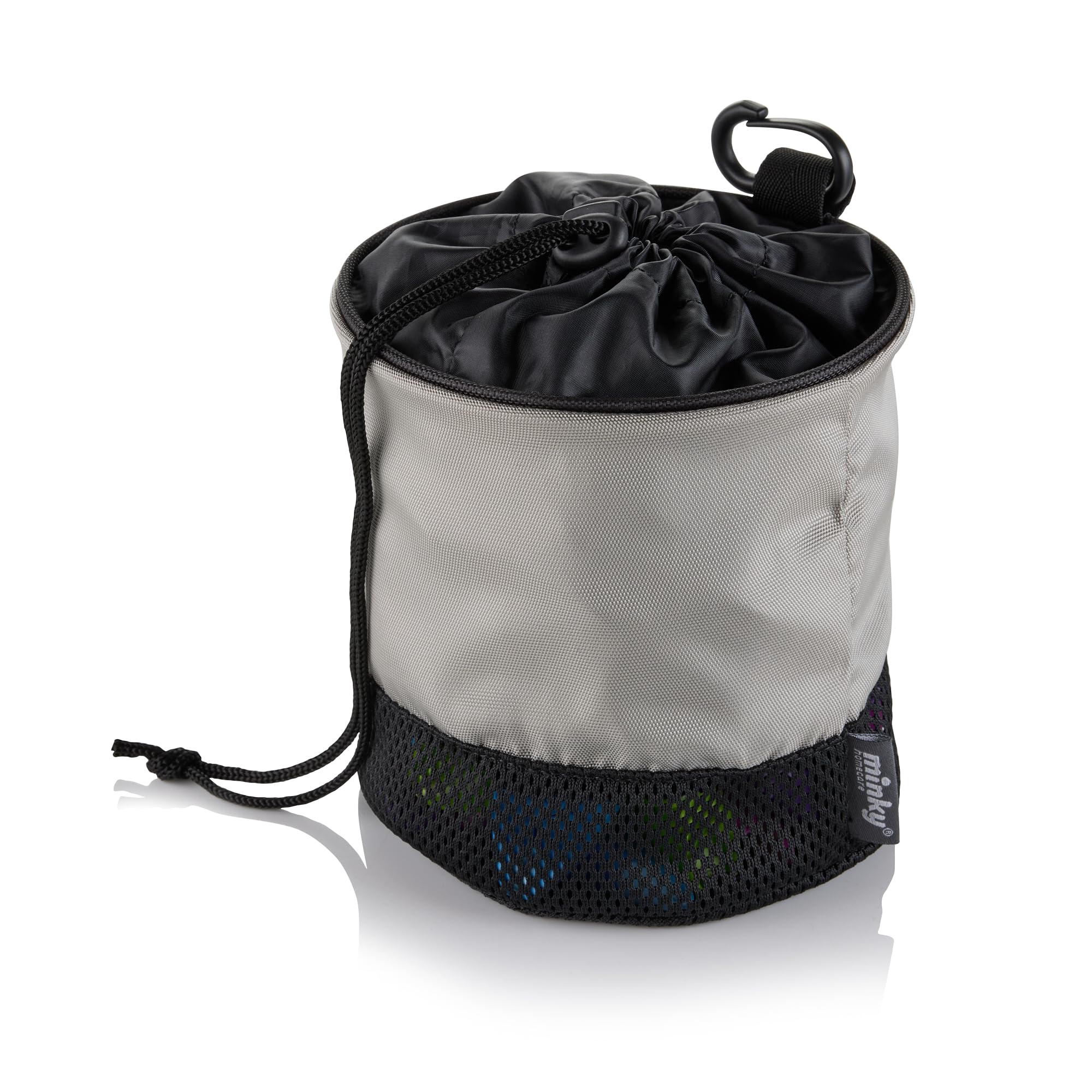 Minky Premium Drawstring Peg Bag, Holds Over 100 Pegs, Drawstring Design & Strong Clip, Breathable Mesh Base, Fabric Pegs Holder, Grey/Blue/Silver (Silver)