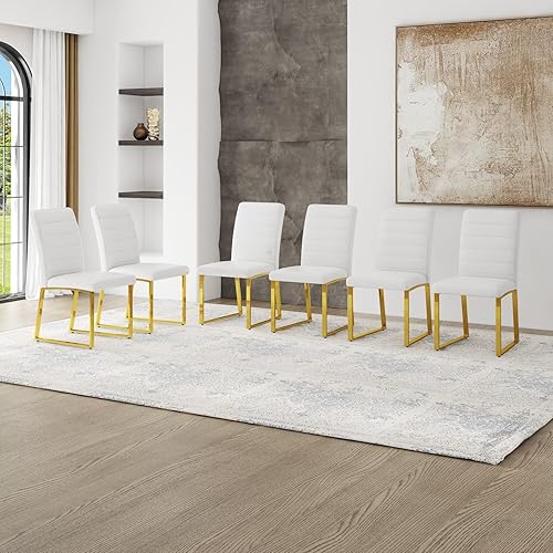 Miniatura 19 de Juego de 4 sillas de comedor modernas, sillas de cocina de piel sintética gris, sillas de comedor tapizadas sin brazos con patas mentales plateadas,