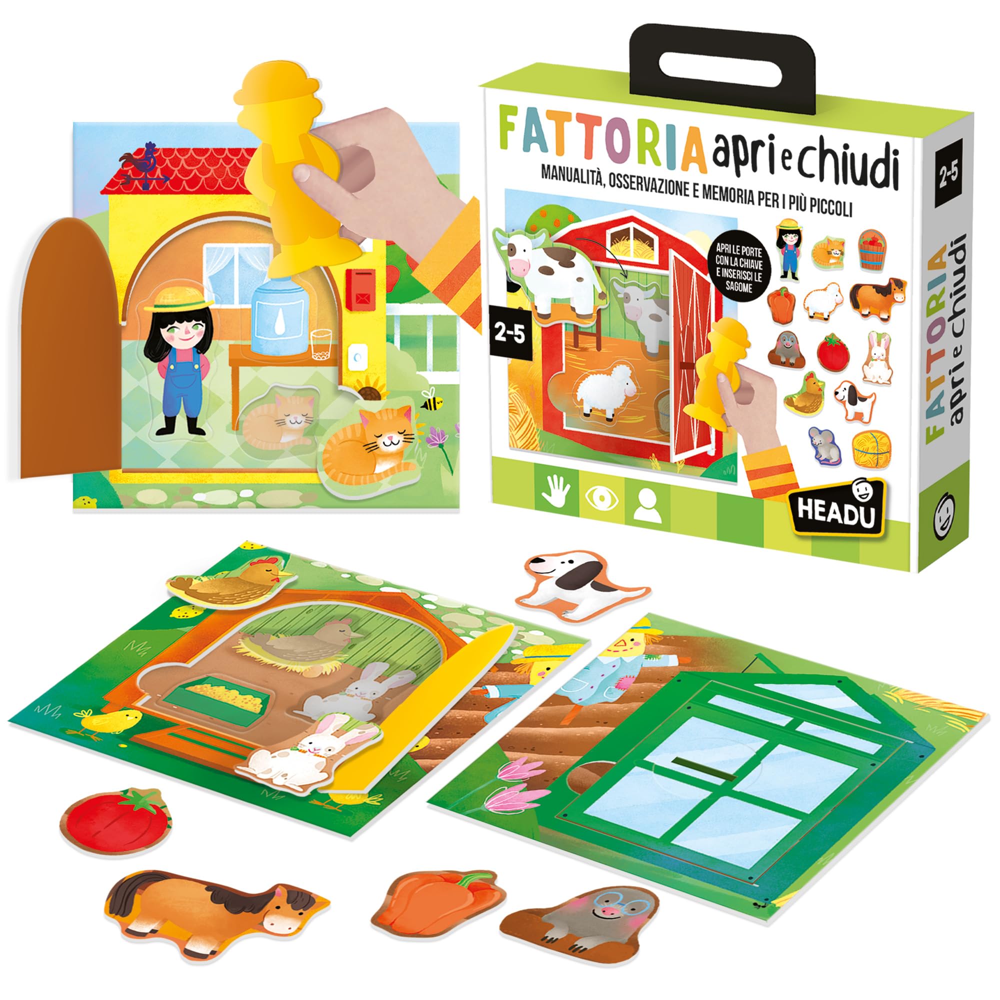 HEADU - Fattoria Apri e Chiudi Montessori - Manualità, Osservazione e Memoria | Giochi Educativi Bambini 2 3 4 Anni, Giochi Montessori, Regalo Bambina 2 anni, Regalo Bambino Natale, Made in Italy