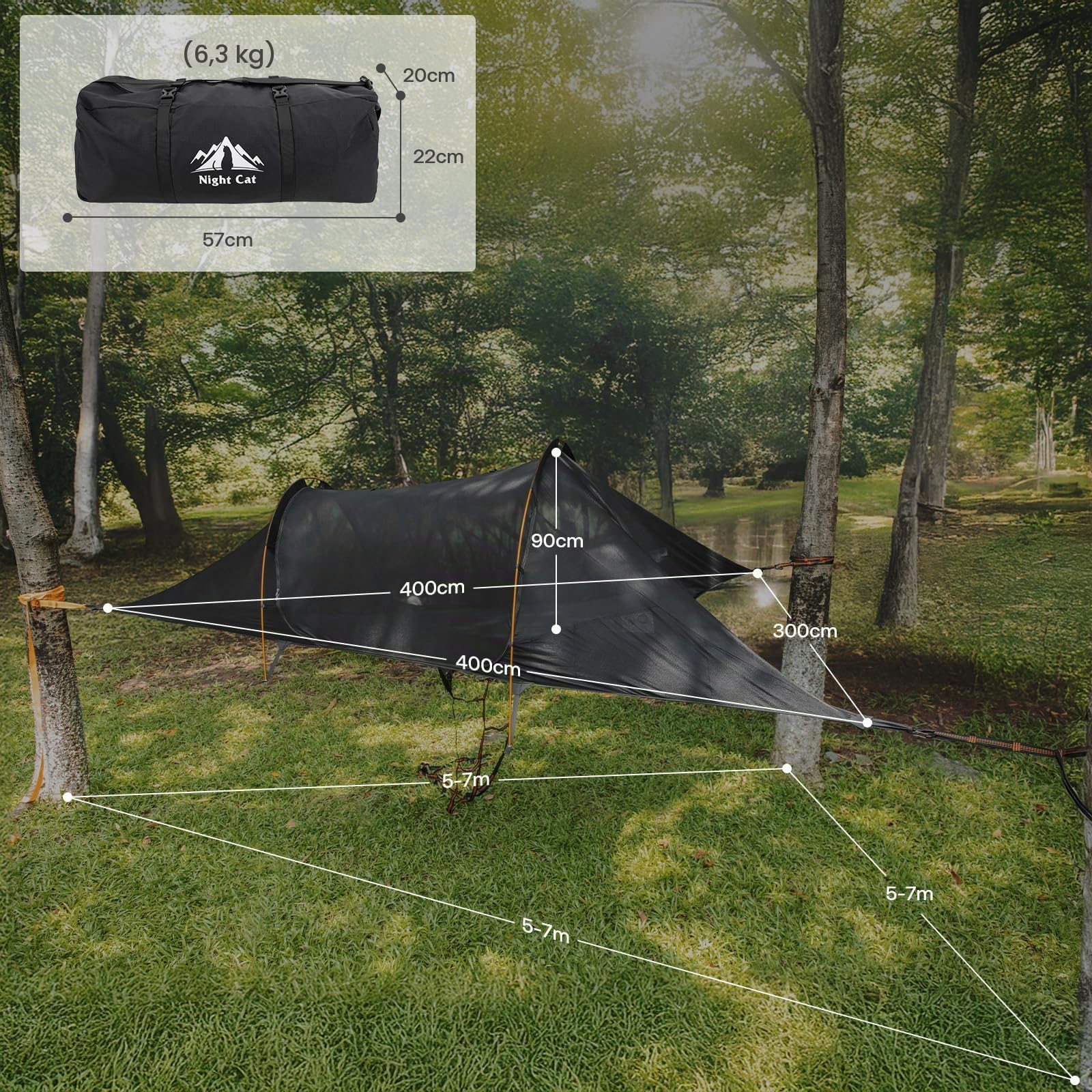 Night Cat Tienda de Campaña Hamaca: Mosca Impermeable para 2 Personas Senderismo Camping en el jardín Patio Trasero Salvaje