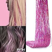 Vista 2 de Extensiones de cabello con clip de oropel rosa brillante y reflejos para cabello de 20.5 pulgadas, 6 unidades cada paquete, extensiones de cabello