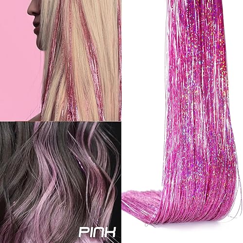 Miniatura 2 de Extensiones de cabello con clip de oropel rosa brillante y reflejos para cabello de 20.5 pulgadas, 6 unidades cada paquete, extensiones de cabello