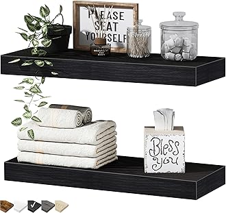 QEEIG Bathroom Floating Shelves for Wall - 15.7" Wall Mounted Shelf Over Toilet Farmhouse Home Decor Display Bookshelf Small 15.7 x 6.7 inch Set of 2, Black (008-40B)