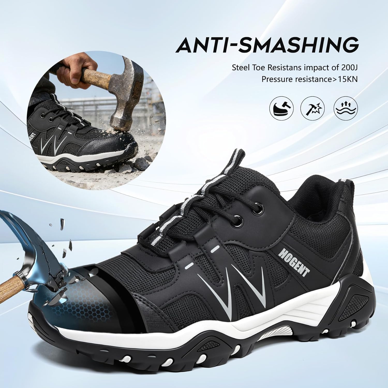 Hogent Steel Toe Shoes for Men Lightweight Comfortable Non Slip Work Shoes Women Puncture Proof Safety Sneakers for Industrial Construction & Daily Life