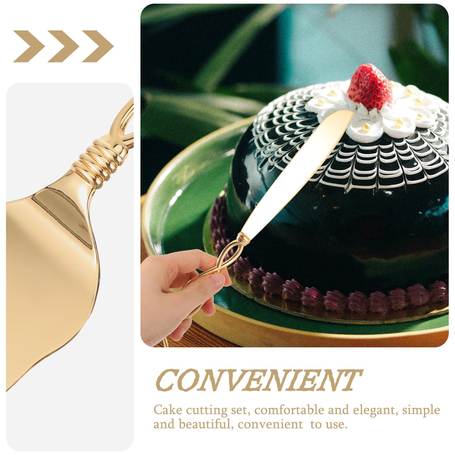 2 Piezas Cortador y Espátula para Pasteles de Boda Diseño Elegante Dorado Fácil de Limpiar Utensilios para Recepción y Celebraciones Formales