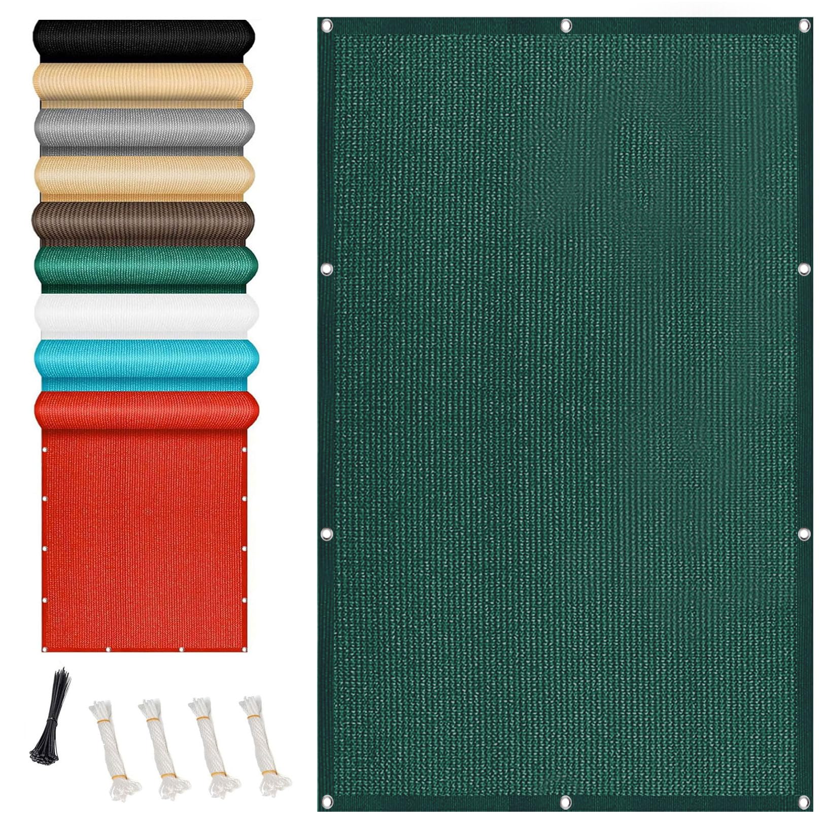 Voile d'ombrage rectangulaire 1.4x1.8m vert foncé avec cordes et serre-câbles pour balcon