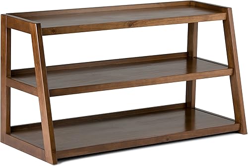 SIMPLIHOME Sawhorse - Soporte de madera maciza de 48 pulgadas de ancho para TV industrial moderno en color marrón castaño oscuro para televisores de