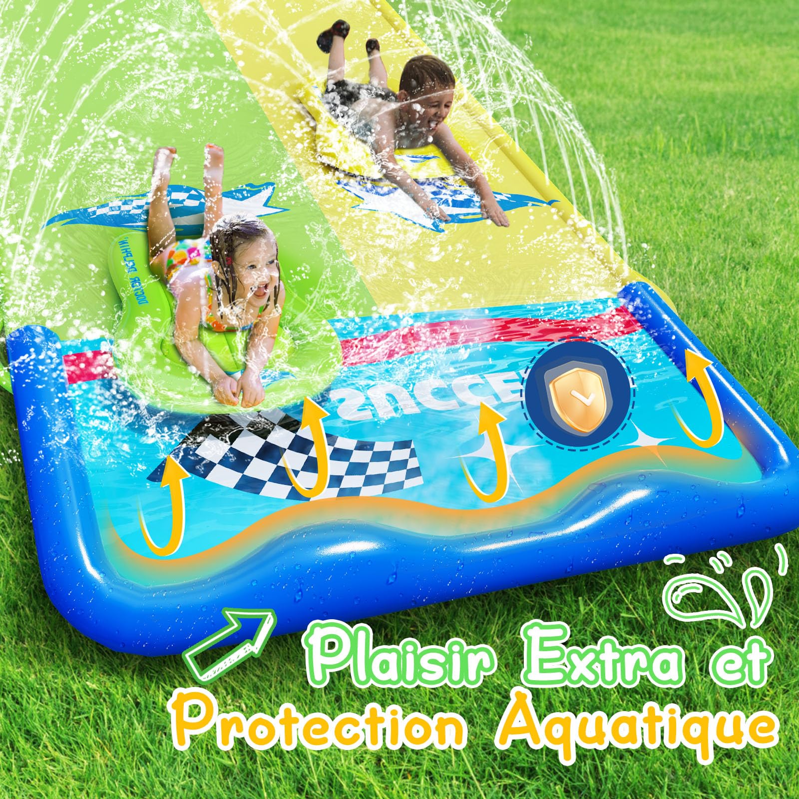 Toboggan Aquatique Double 600x140cm Avec 2 Planches - Jeu Été Jardin Piscine