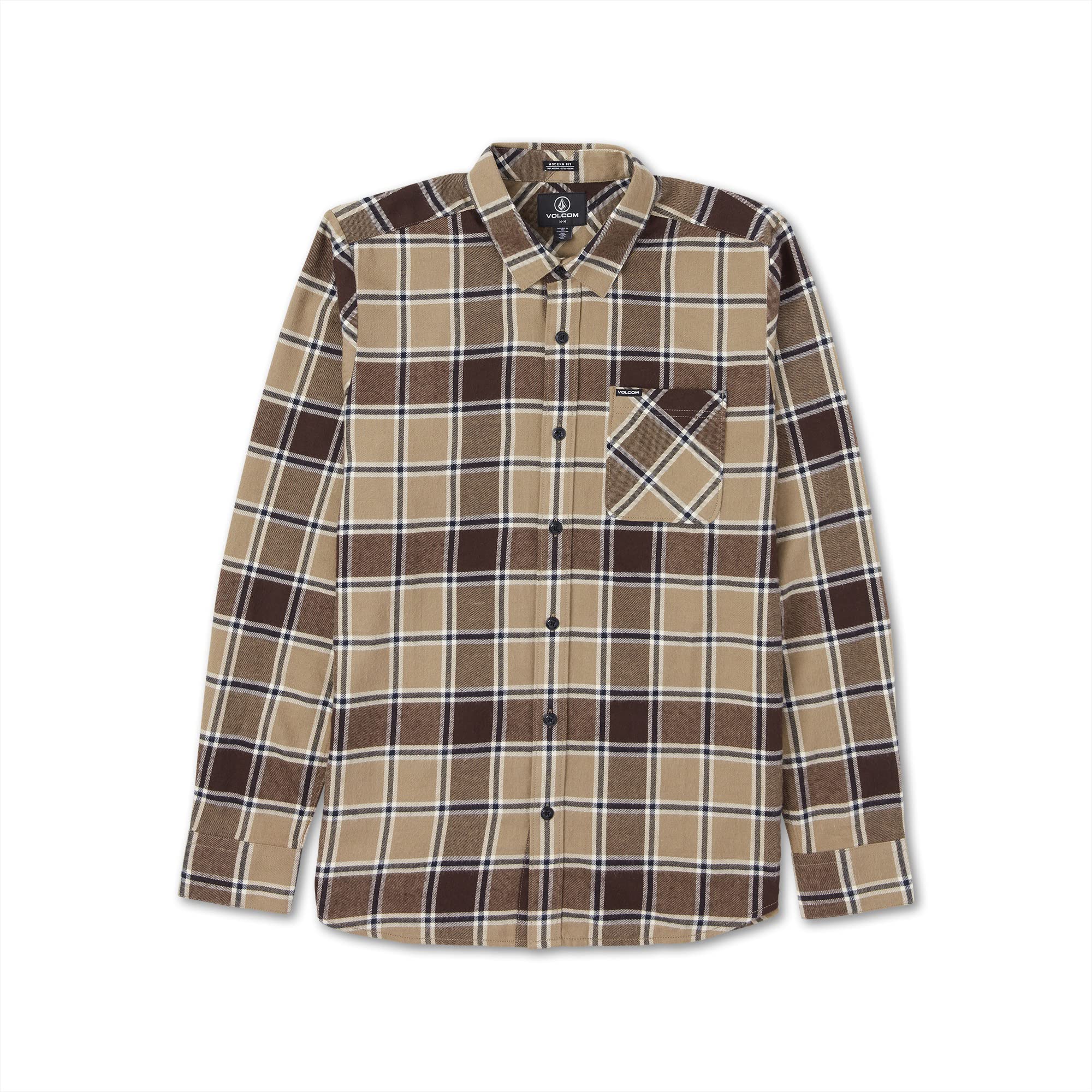 Volcom Men's Caden Plaid Long Sleeve Flannel Shirt – Button-Front, Soft Brushed Cotton