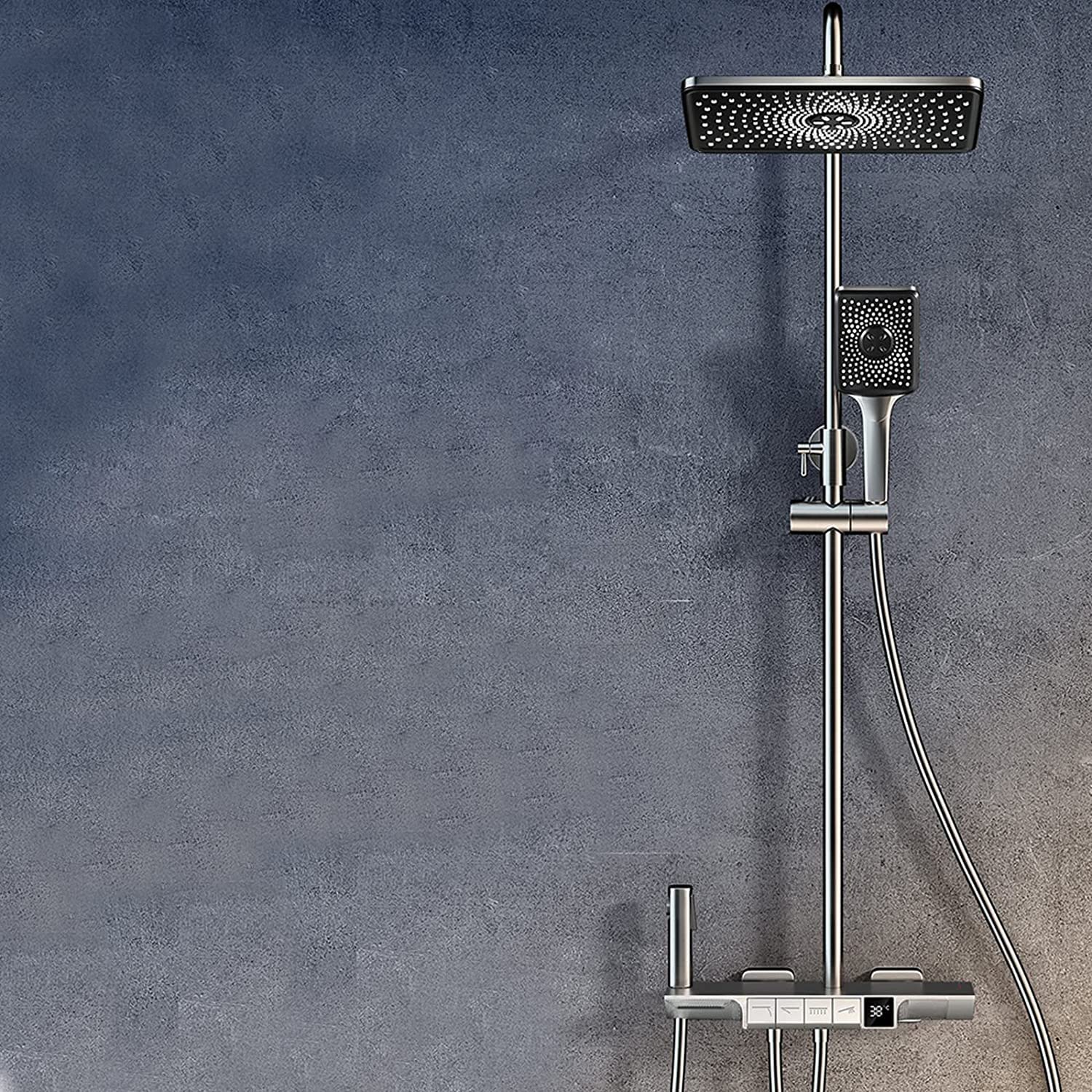 Set Doccia termostatico, Set Rubinetto a Parete, soffione a Pioggia con doccetta, beccuccio per Vasca, doccetta per Bidet e Kit di valvola con visualizzazione della Temperatura