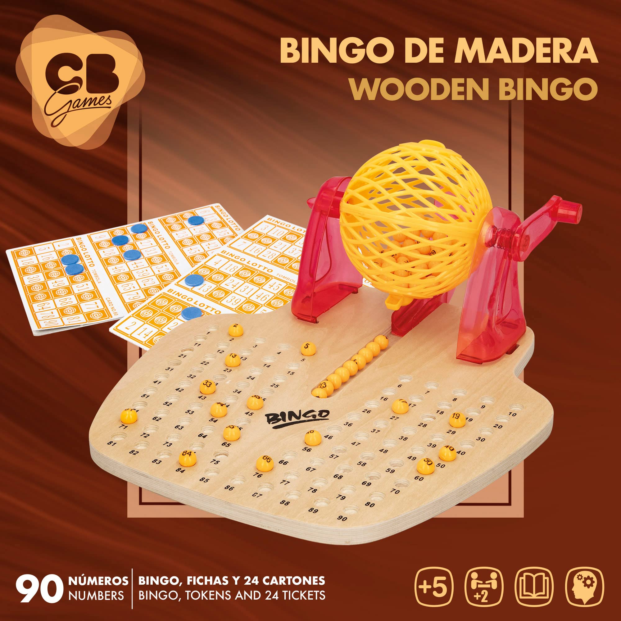 Colorbaby 49666 - Bingo de mesa manual de madera CB Games / Juego de mesa para niños y adultos, juego del bingo, juegos en familia, Rojo, juegos de mesa clásicos / Jugar al bingo