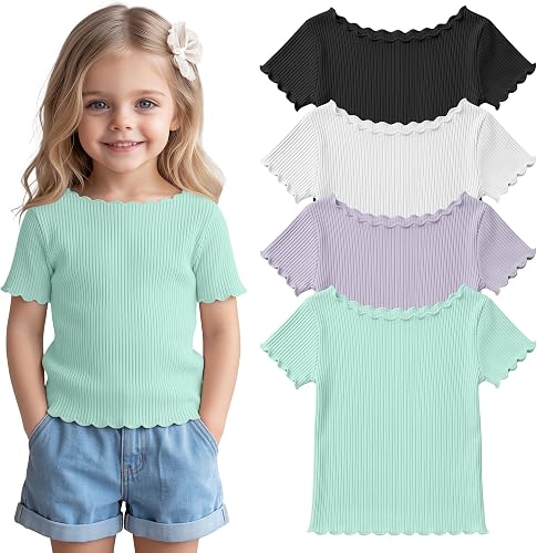 Langyiwee 4 Pack Girls' T-Shirts, 4-Color Set, 3T