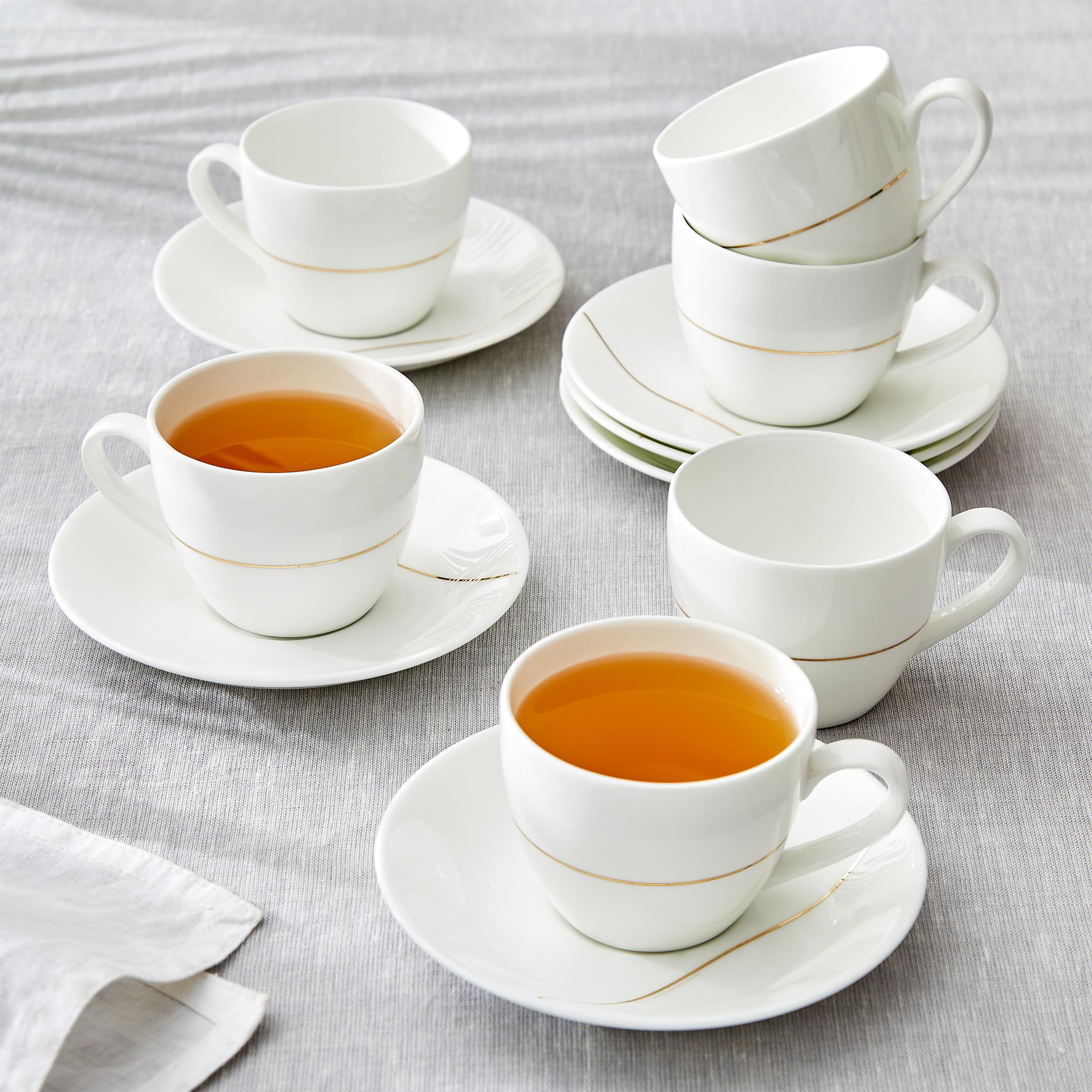 Home Centre |Mandarin Opulence Set of 6 Printed Cup and Saucer - 210ml|Tea Coffee Sets|Crockery|Cups & Saucers|White-image-14