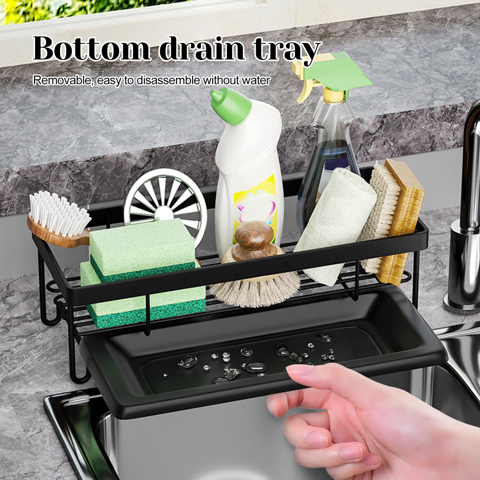 Organizer per lavello da cucina, colore nero, con vasca di