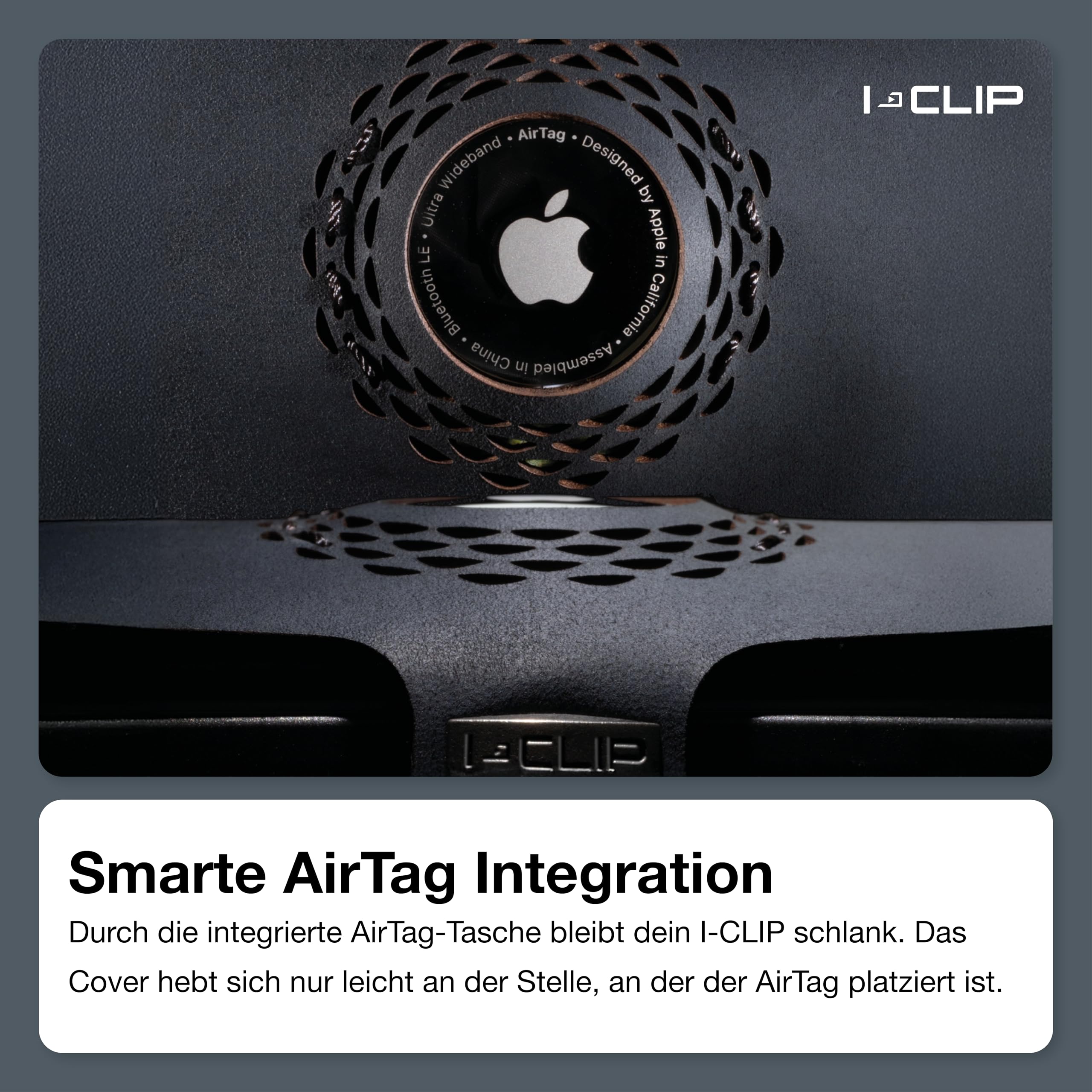 I-CLIP Edelstahl für Apple AirTag mit austauschbarer Geldklammer - Portemonnaie - Slim Wallet - Geldbörse kompatibel für Apple AirTag - Stahl satiniert Urban Grau