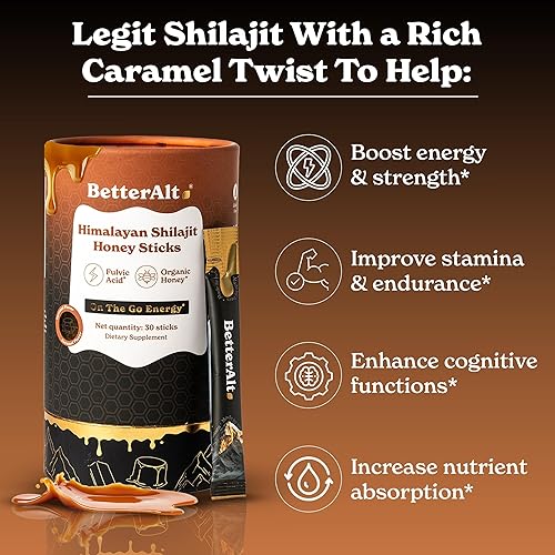 Miniatura 3 de Better Alt Palitos de miel pura de caramelo Shilajit del Himalaya con miel orgánica, Shilajit fácil de consumir, 30 barras para impulso de energía y