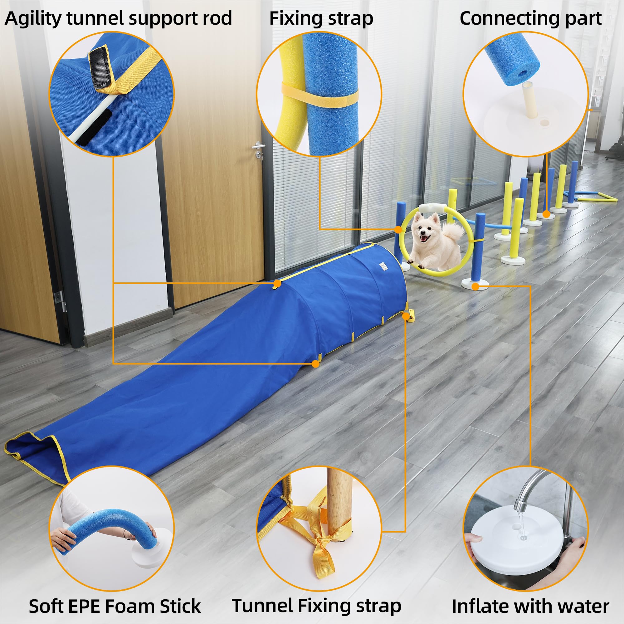 Agility-Trainingsgerät-Set für Haustiere, mit stabilem Tunnel, interaktives Hindernisspringring für den Innenbereich