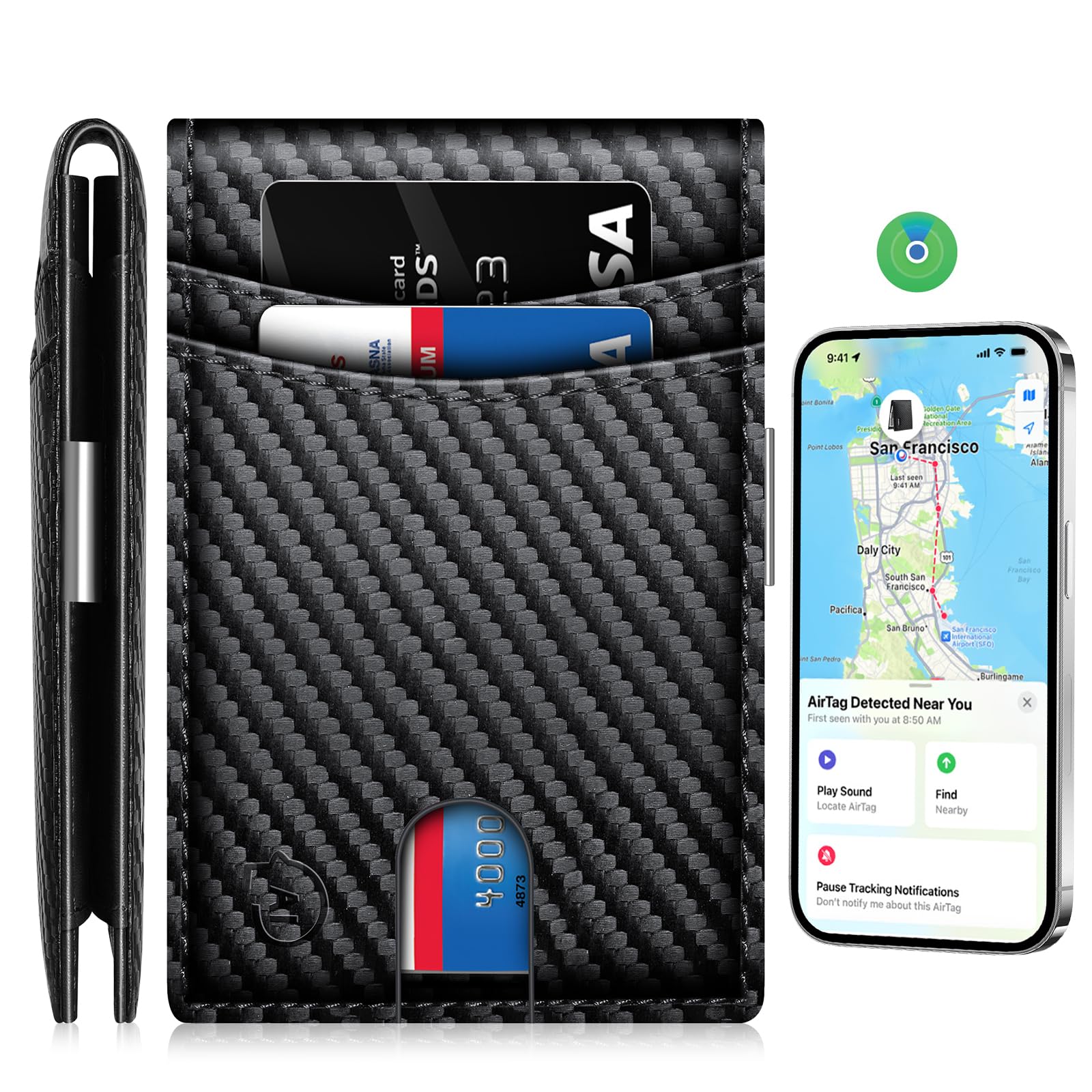 Smart Wallet for Men - air tag tracker gps location support with Apple Find My (iOS Only, Not Compatible with Android) - Gift Box Included