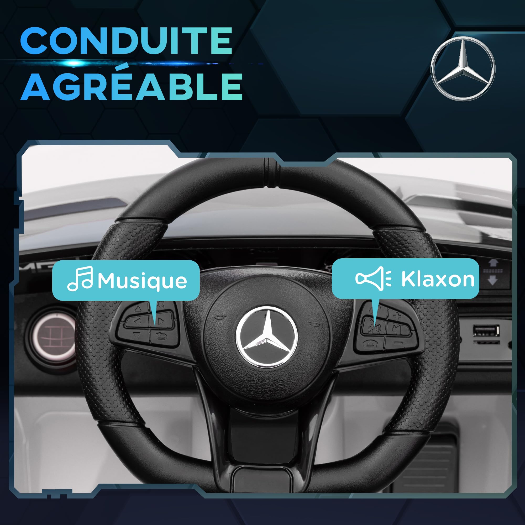 AIYAPLAY Voiture Électrique Enfants Mercedes-Benz AMG GTR 12V Blanc | sous Licence, Télécommande 2,4G, Max. 5 km/h, Véhicule Électrique Enfant, Phares, Klaxon Et MP3, Blanc
