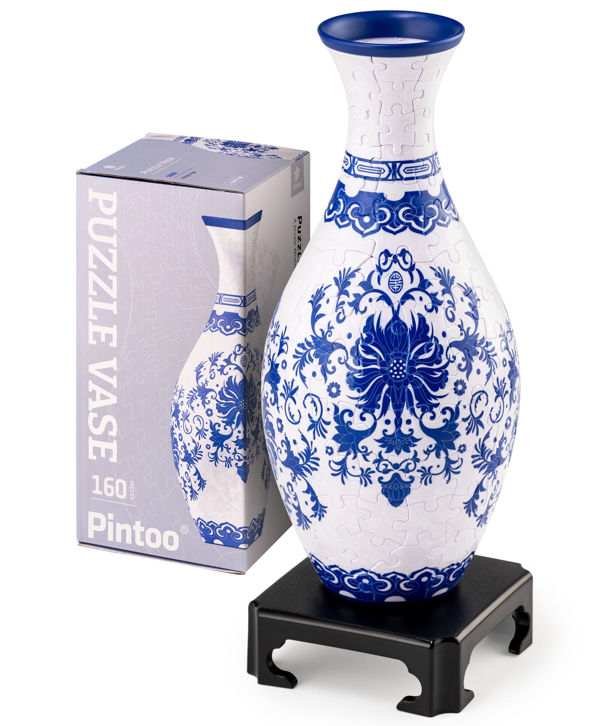 Pintoo 3D Puzzle for Adults 160 Piece Flower Vase - Indigo Age - Free Detachable Water Cup Included Plastic Curved Puzzle Pieces No Glue Required [S1032], Classic