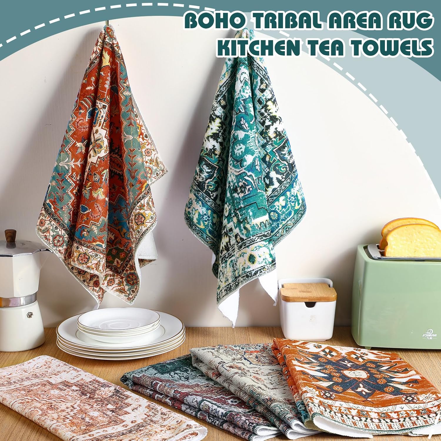 Kinlop 6 Pcs Linen Tea Towels for Kitchen, Baking, Home Decor - Boho Tribe Style, Small - Image 4