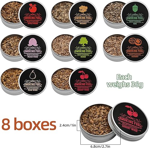 Miniatura 2 de Ahumador de astillas de madera para ahumar, 8 sabores de madera natural, incluyendo cereza, manzana, nogal, haya, pera, nuez, melocotón, roble,