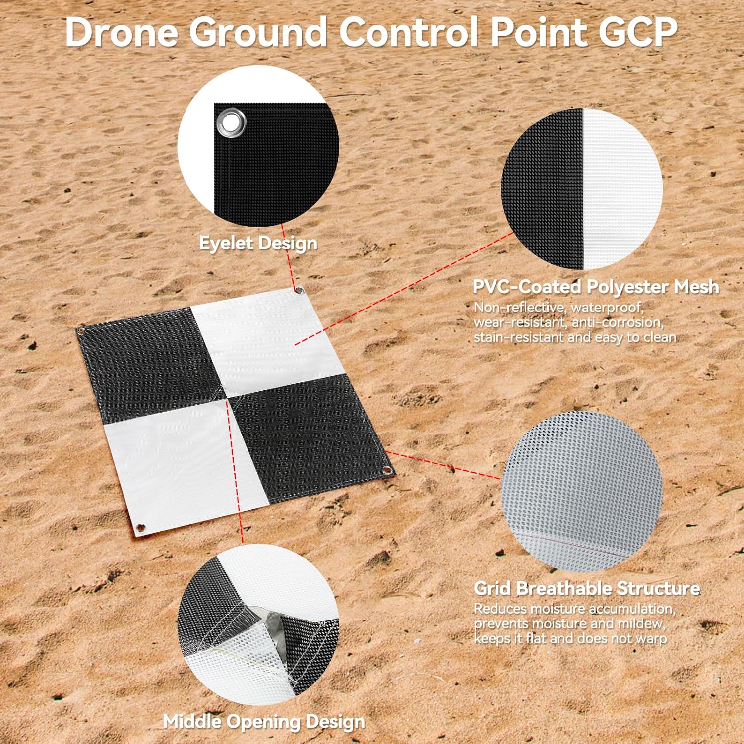 24''X24'' Drone Survey Ground Control Point GCP, UAV Aerial Survey Mapping Target, GCP Survey with Center Pass Through, Visible from 400 Feet, Compatible with Surveying Equipment, 2 pcs