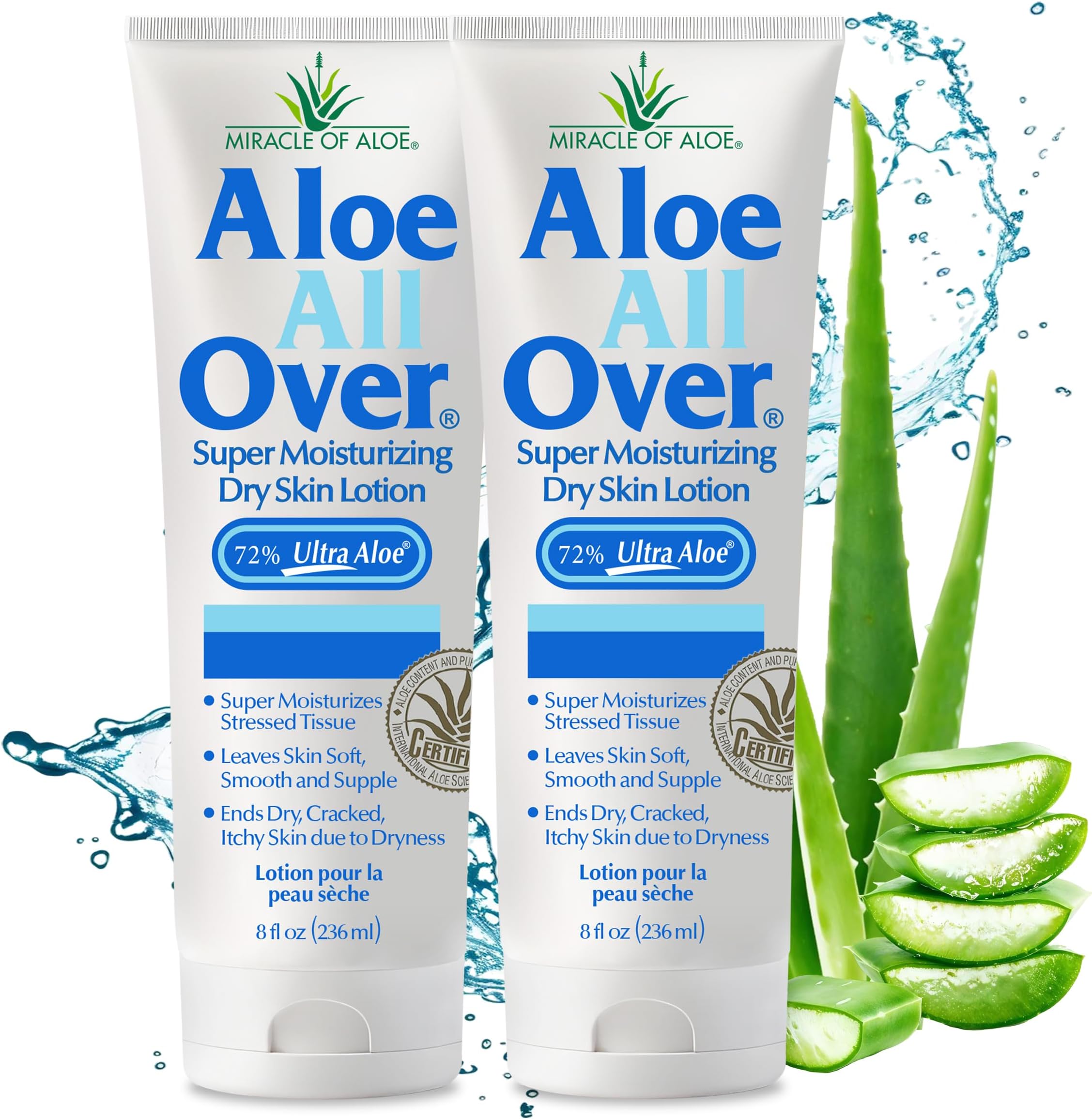 Miracle of Aloe’s Aloe All Over Super Moisturizing Dry Skin Lotion (2-Pack, 8 oz) - Made with 72% UltraAloe Aloe Vera Gel. Safe for Everyone: Men, Women, Kids. Ends Flaking and Restores Dry Skin Fast