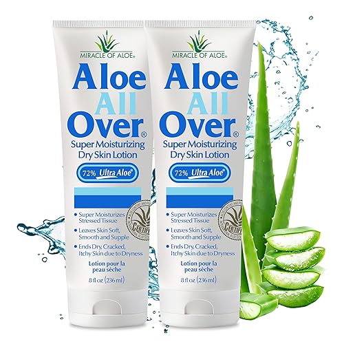 Miracle of Aloe 's Aloe All Over Loción súper hidratante para piel seca (paquete de 2, 8 onzas), fabricada con gel de aloe vera 72% UltraAloe Vera.