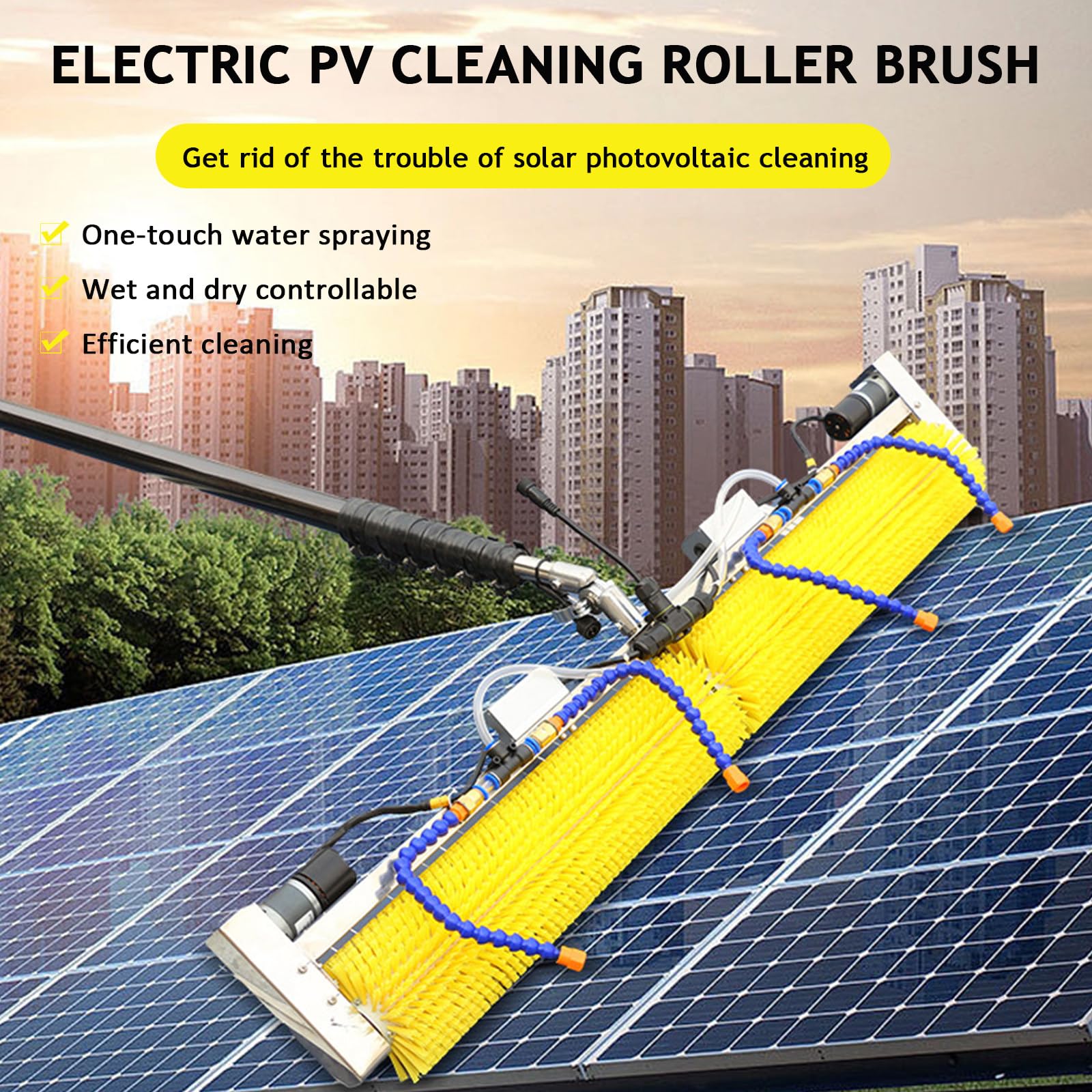 Limpia Placas Solares, Máquina de Limpieza de Lavado de Paneles fotovoltaicos con Varilla telescópica, Alimentada por Agua, Limpia Vidrios, Ideal Lavado Camiones,Cartelería,Mainspower-6m