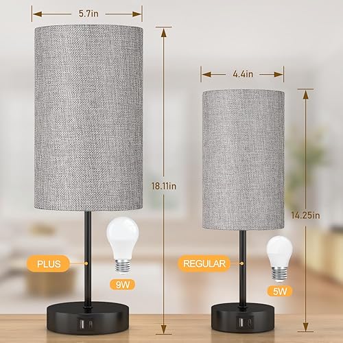 Miniatura 21 de AKASUKI Lámpara de mesa para dormitorio, lámpara táctil regulable de 3 vías con estación de carga doble, lámparas de noche pequeñas para mesitas de