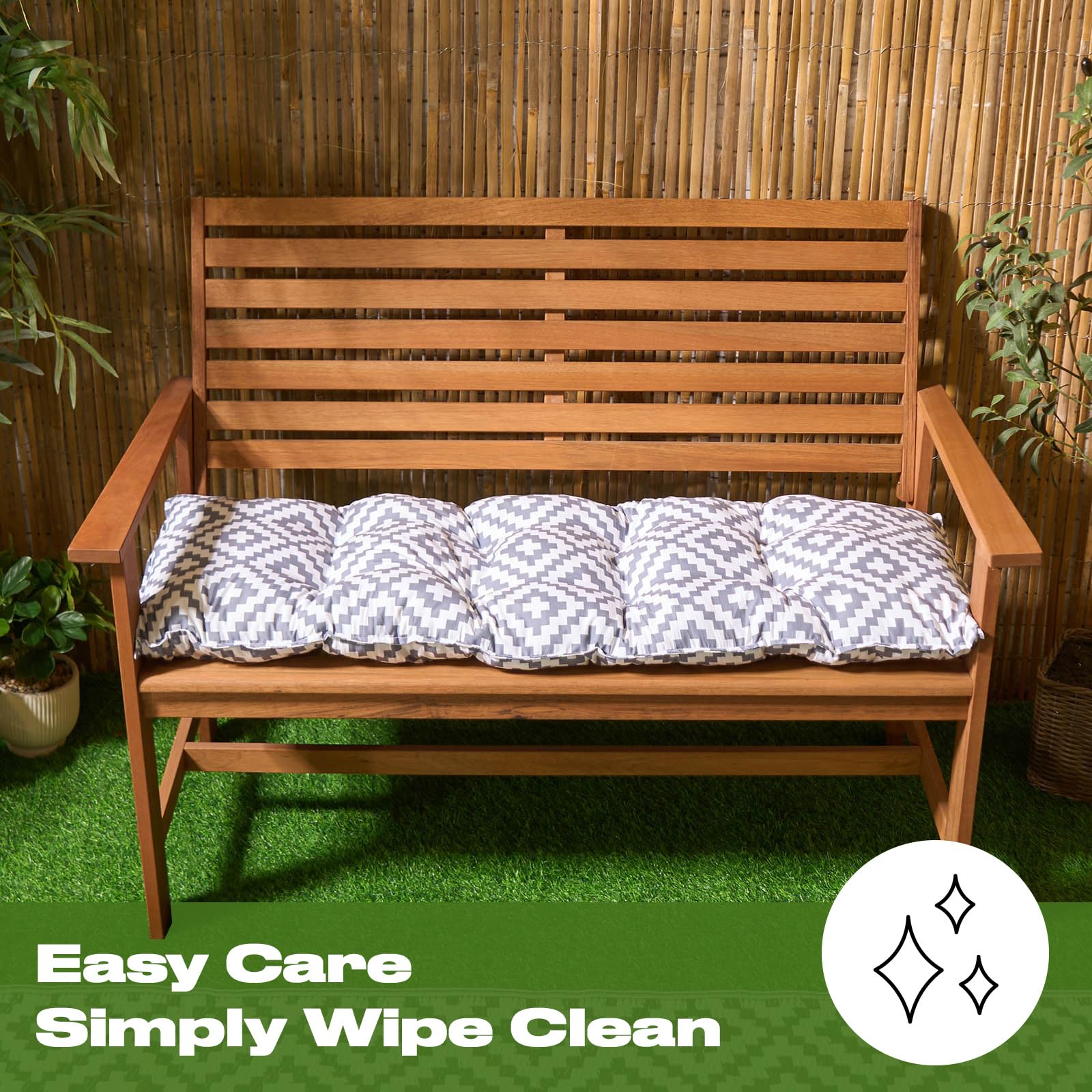 OHS Bench Cushion Grey Geometric, 2 Seater Garden Bench Cushion Seat Pad for Patio Kitchen Garden Furniture Cushions Soft Waterproof Comfy Dining Bench Indoor Outdoor Cushions — view 2