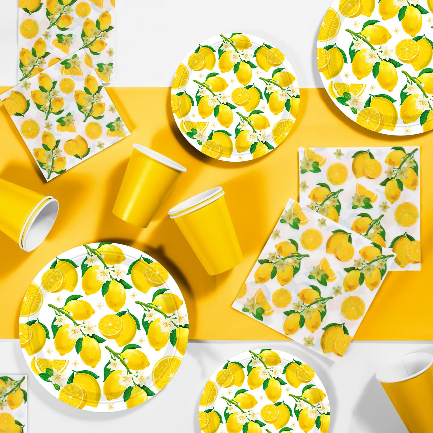 120 pacchetti di decorazioni per la festa del limone Decorazioni per la festa di compleanno a tema limonate Stoviglie a tema limoni gialli - tovaglioli per matrimonio, doccia e accessori