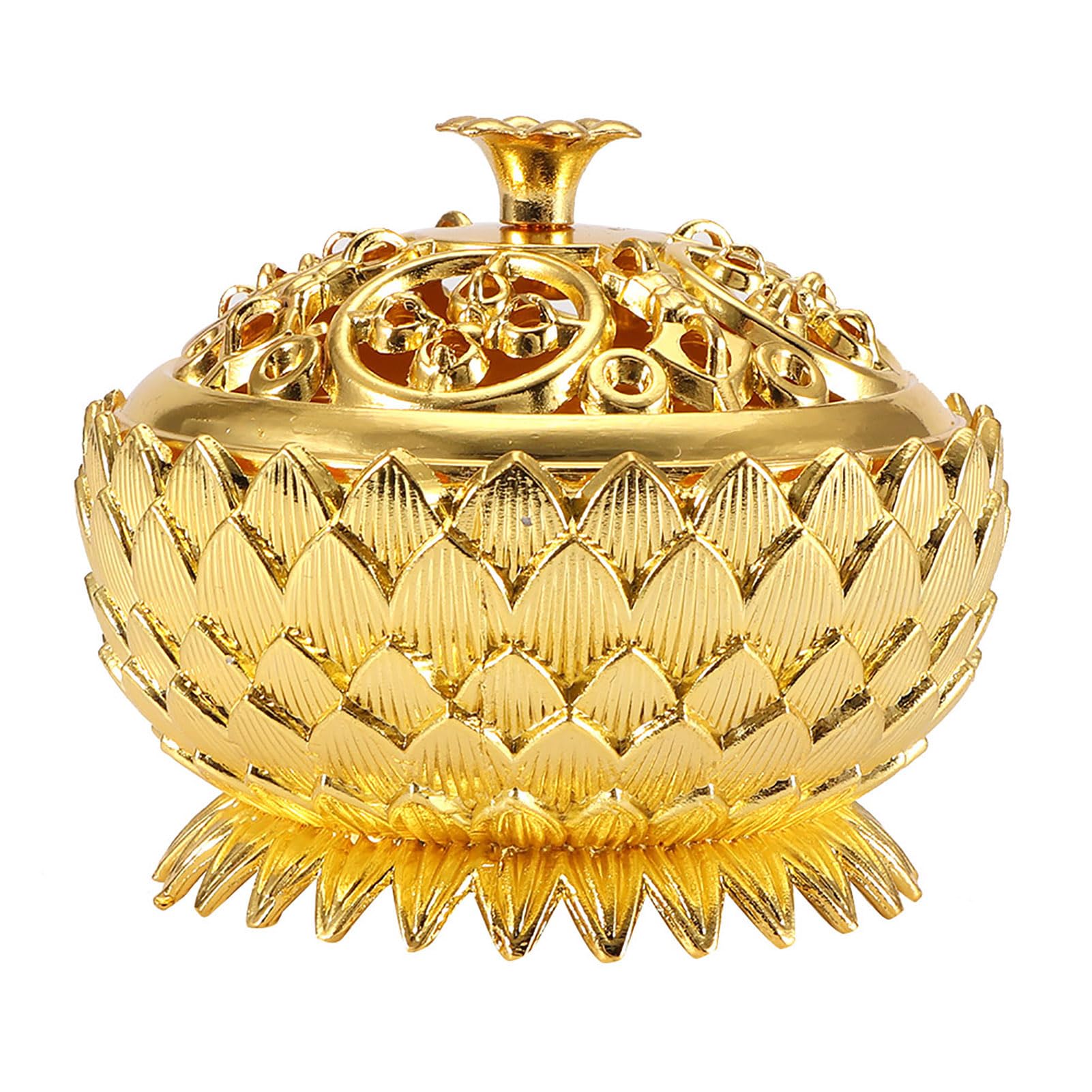 Leopacat Vintage Lotus Incense Burner Holder, Mini Incense Cone Holder Bowl Metal Sage Holder Burner Aroma Diffuser Metal Lotus Flower Designfor Office Home Feng Shui Decoration Meditation (Gold)