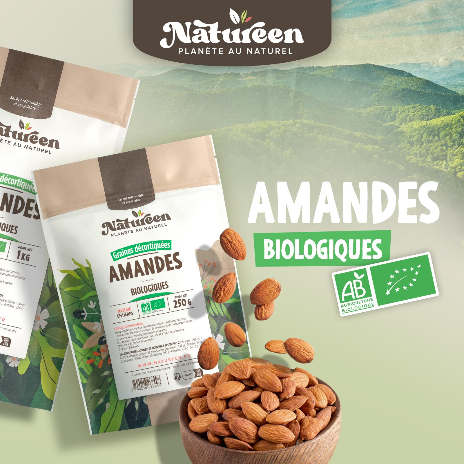 Amandes Entières Bio Décortiquées - 1 kg