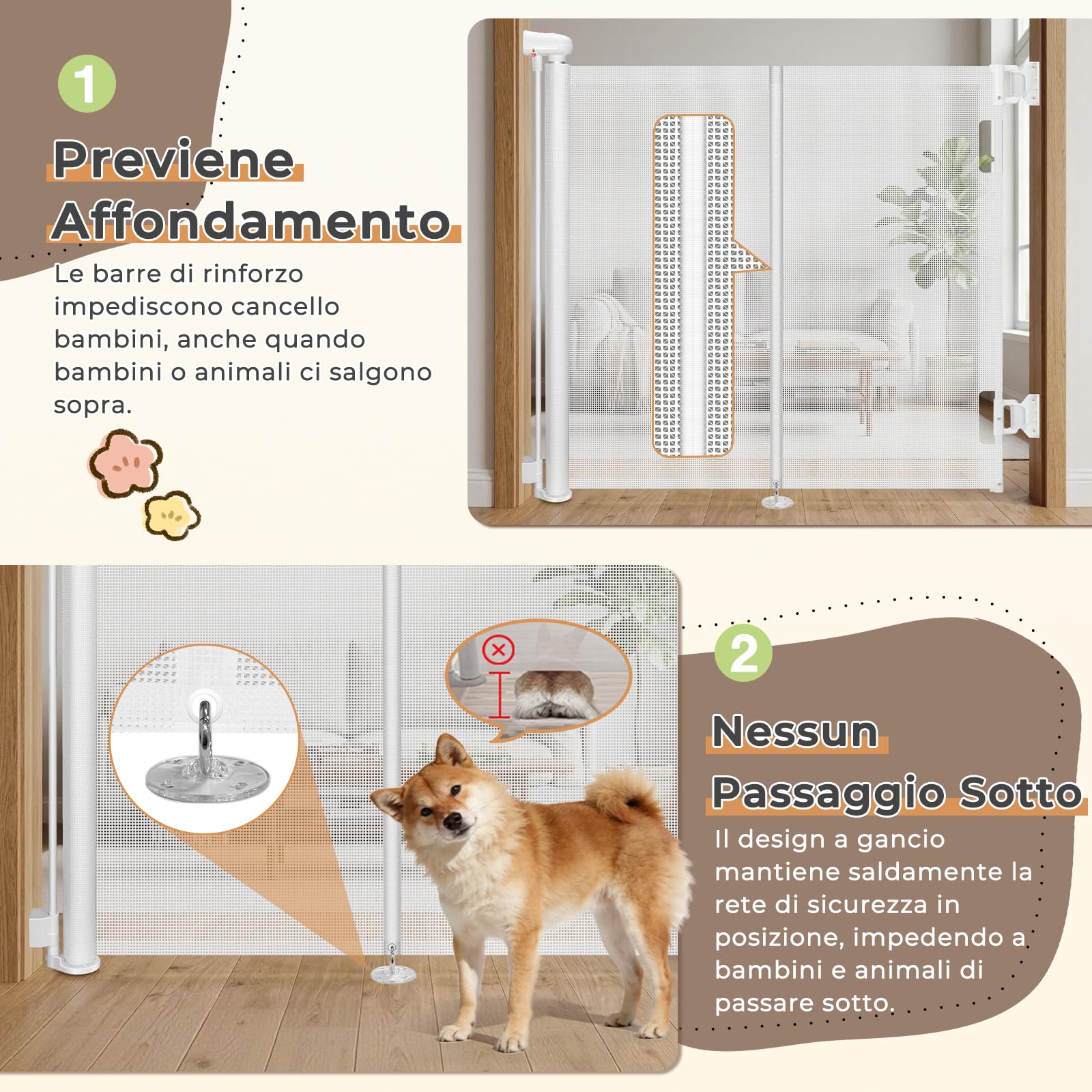 Ycozy Cancelletto per Bambini Scale Senza Foratura 0-200cm Cancelletto per Cani con Barra di Supporto，Retrattile Cancello Bambini Adatto per Scale Interni Esterni