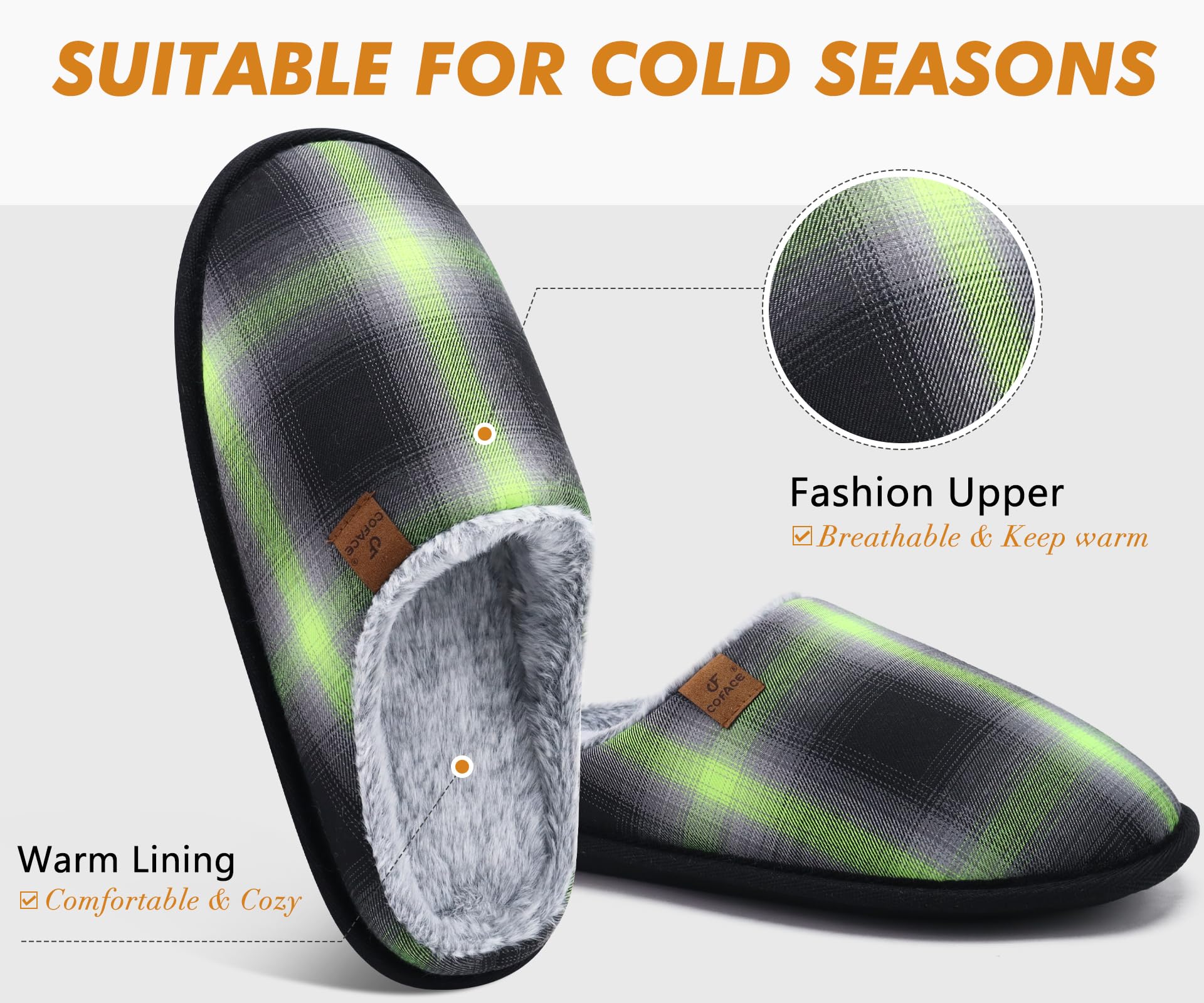 Pantofole da Uomo Invernali Plaid, Comoda Memory Foam Calde Scarpe da Casa in Lana con Suola Antiscivolo 40-47