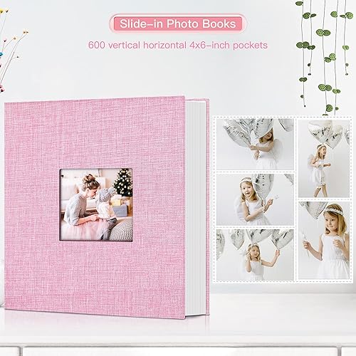 Vista 103 de popotop Álbum de fotos de 4 x 6 – 100 fotos libros con 100 bolsillos verticales, álbumes de cubierta de lino para familia, boda, aniversario, fotos