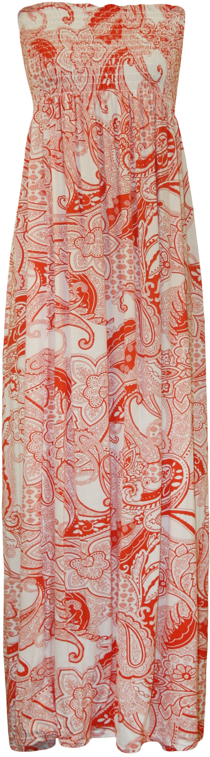 Wearall Women's Orange Plus Size Printed Bandeau Strapless Shirred Long Maxi Dress - 20-22