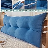 Vista 2 de Almohada de cama de lectura con cuña, almohada de forro polar de algodón, almohada grande para cabecero, respaldo de cama, cojín de apoyo de Azul