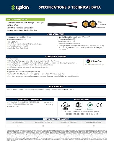 Miniatura 3 de SYSTON 102 - Cable de Alambre Trenzado de Entierro Directo de Bajo Voltaje para Iluminación de Paisaje, Calibre 10, 2 Conductores de Cobre para