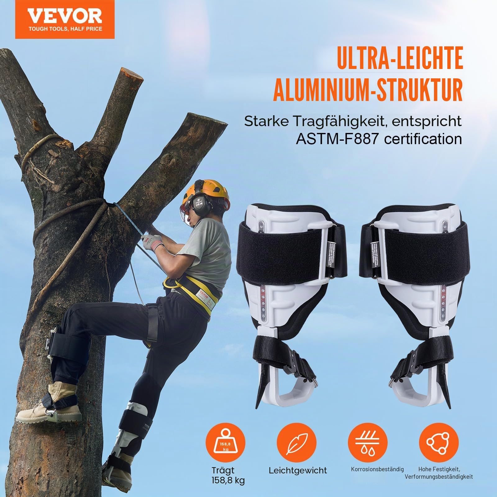 VEVOR Baumkletterspikes, 1 Paar höhenverstellbare Kletterspuren, 158.8 kg Tragfähigkeit, Baumkletterausrüstung mit Gurten, Baumpflegerausrüstung für Kletterer, Jagd, Obstpflücken