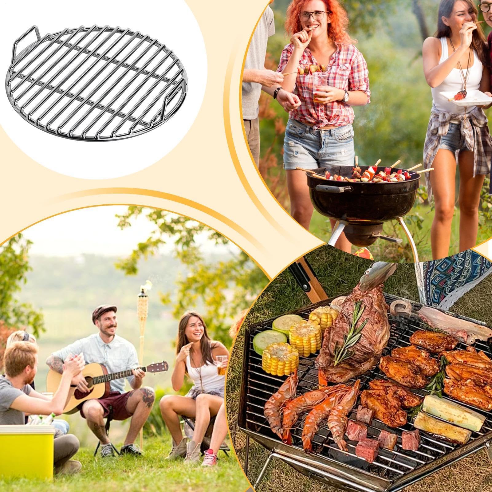 Ruszty Grillowe Nieprzywierający Okrągły Ze Stali Nierdzewnej | Okrągły ruszt do barbecue Do grillowania na zewnątrz, w ogrodzie, kemping, wędkowanie, piknik, podróże, imprezy, spotkania