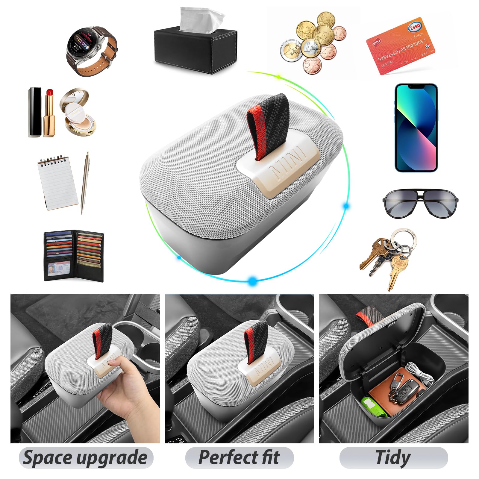 SKTU Contenitore portaoggetti console centrale per Mini Cooper F65 F66 Works Petrol 2024-2026 2027 Vano portaoggetti console centrale, Accessori Mini (Non compatibile J01 J05 Electric)