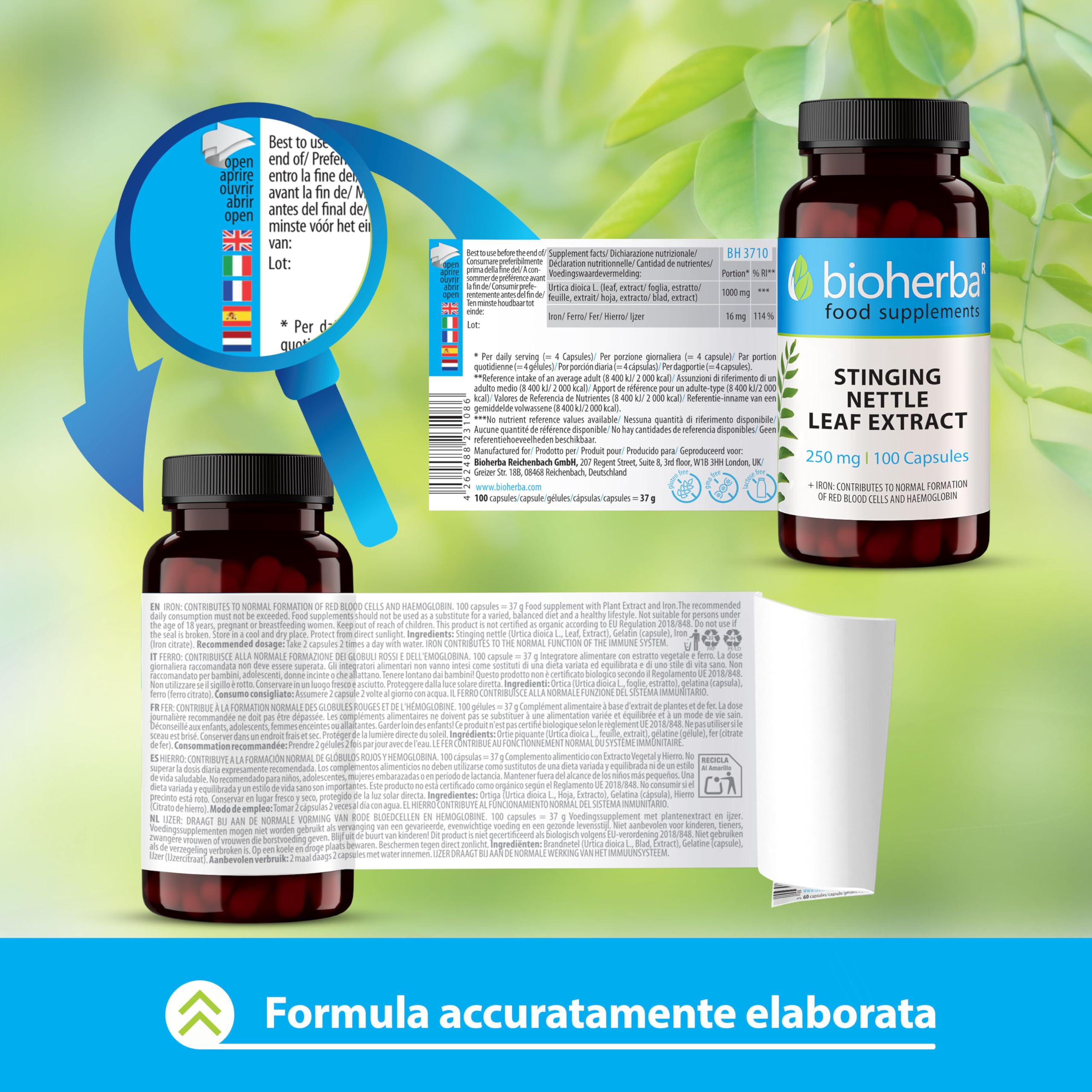 Ortica Forte by BIOHERBA Integratore Naturale con Estratto di Foglie di Ortica 250 mg e Ferro 200 Capsule per Vitalità e Benessere