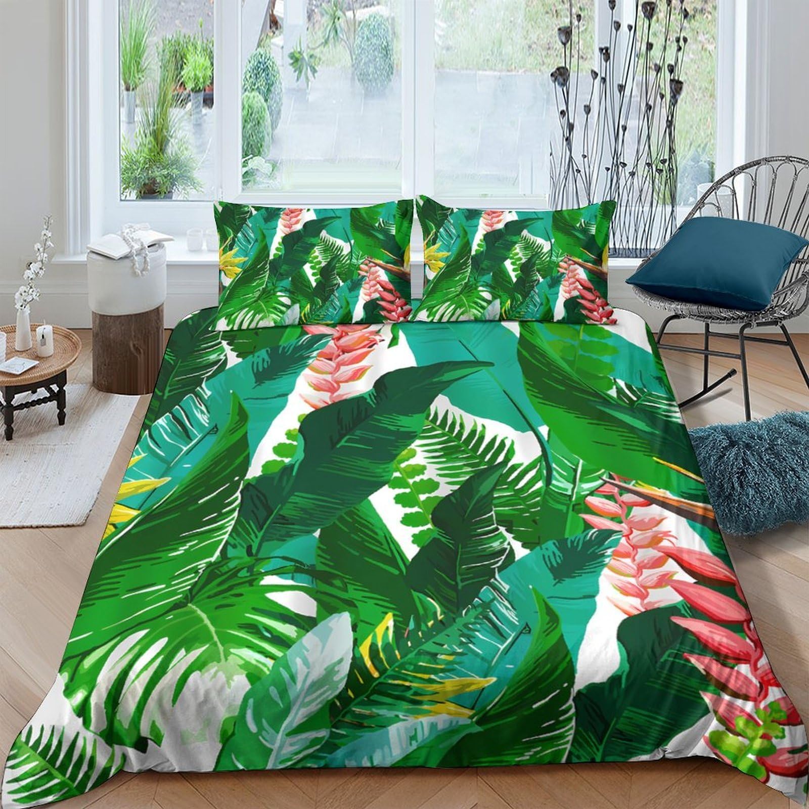 Ctjqhvkz Style-1 3D Printed Tropical Leaf Fitted Sheet Microfiber Green Jungle Botanical Bed Cover For Bedroom Dorm Mattress Protection Decor Single（135X200cm）