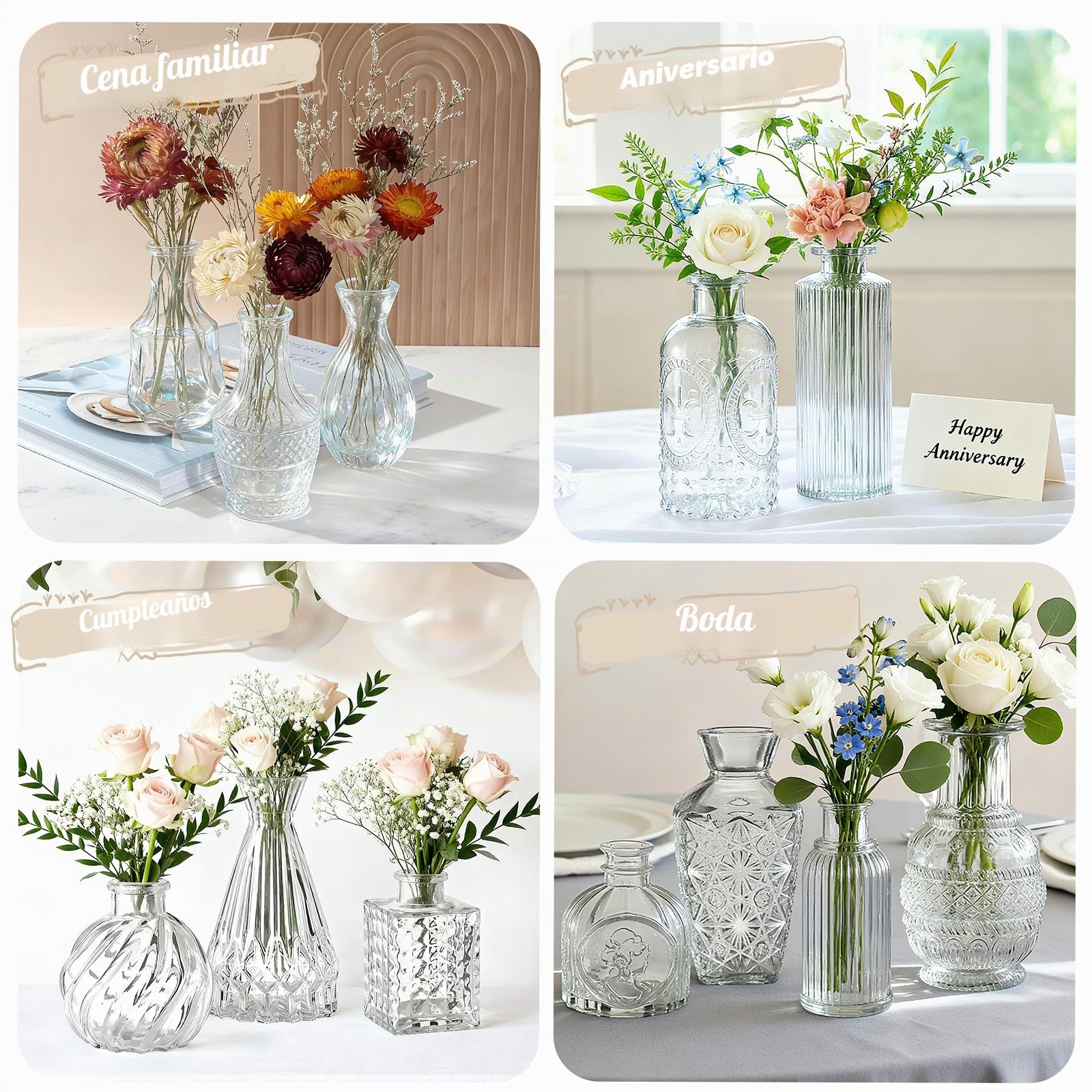 33 Jarrones de Cristal, Jarras Miniatura para Centros de Mesa, Jarrones Pequeñas Transparentes para Flores, Ideal para Decoración de Cumpleaños, Recepción de Boda y Decoración Hogareña