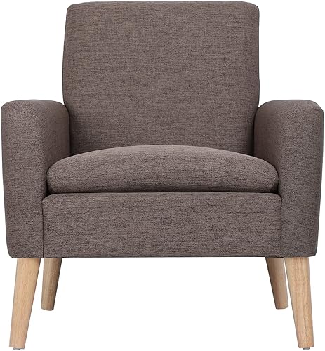 Miniatura 4 de Lohoms Silla decorativa Mid-Century de tela moderna, cómoda silla tapizada para sala de estar, dormitorio, sala de espera (marrón)